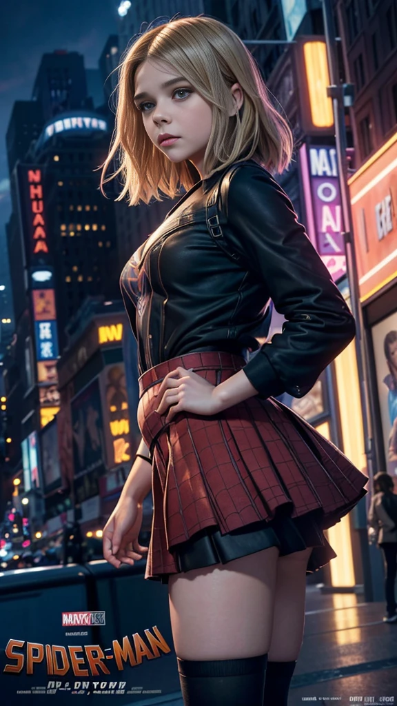 Chloe Grace Moretz、マーベルコミックの映画Poster、so beautiful、Movies about Spider-Man、sexy、whole body、Wearing a skirt、Premiere Date、Poster、belly buttonを突き出す、new york、She's wearing a ripped Spiderman suit、The suit is torn、Wearing a skirt、Red and black color scheme、dynamic、masterpiece、Highest quality、Super detailed、Very detailed、Delicate and beautiful shine、Ultra-high resolution、Cinematic、break、breakドロップ、(Torn clothes:1.5)、(Wet clothes:1.4)、Bare shoulders、Real Rain、Wet Hair、belly button、Exposed Skin、sexyな肩を披露