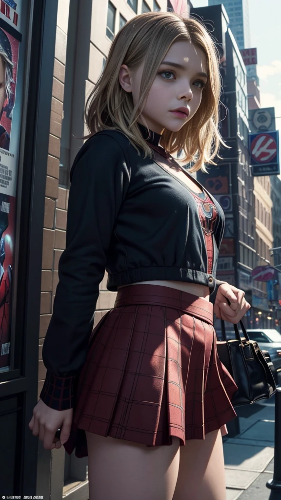 Chloe Grace Moretz、マーベルコミックの映画Poster、so beautiful、Movies about Spider-Man、sexy、whole body、Wearing a skirt、Premiere Date、Poster、belly buttonを突き出す、new york、She's wearing a ripped Spiderman suit、The suit is torn、Wearing a skirt、Red and black color scheme、dynamic、masterpiece、Highest quality、Super detailed、Very detailed、Delicate and beautiful shine、Ultra-high resolution、Cinematic、break、breakドロップ、(Torn clothes:1.5)、(Wet clothes:1.4)、Bare shoulders、Real Rain、Wet Hair、belly button、Exposed Skin、sexyな肩を披露