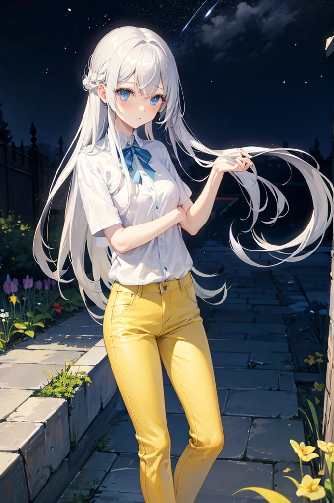 M-shaped legs、Yellow Pants、Leaning forward、、Light silver hair、Semi-long hair、Garden、night、、pale blue eyes、Blushing、、Random pose、Looks like she&#39;s about to cum、Glamorous expression、Blushing、Yellow underwear、Cute underwear、Undressing、、Bedroom、On the bed、M-shaped legs、Random pose,Show your pants、Light silver hair、Semi-long hair、Panties、night、、pale blue eyes、night、night、Not wearing a bra、、Blushing、lipstick、Perfect hands、Detailed hands、nightのGarden、hand good