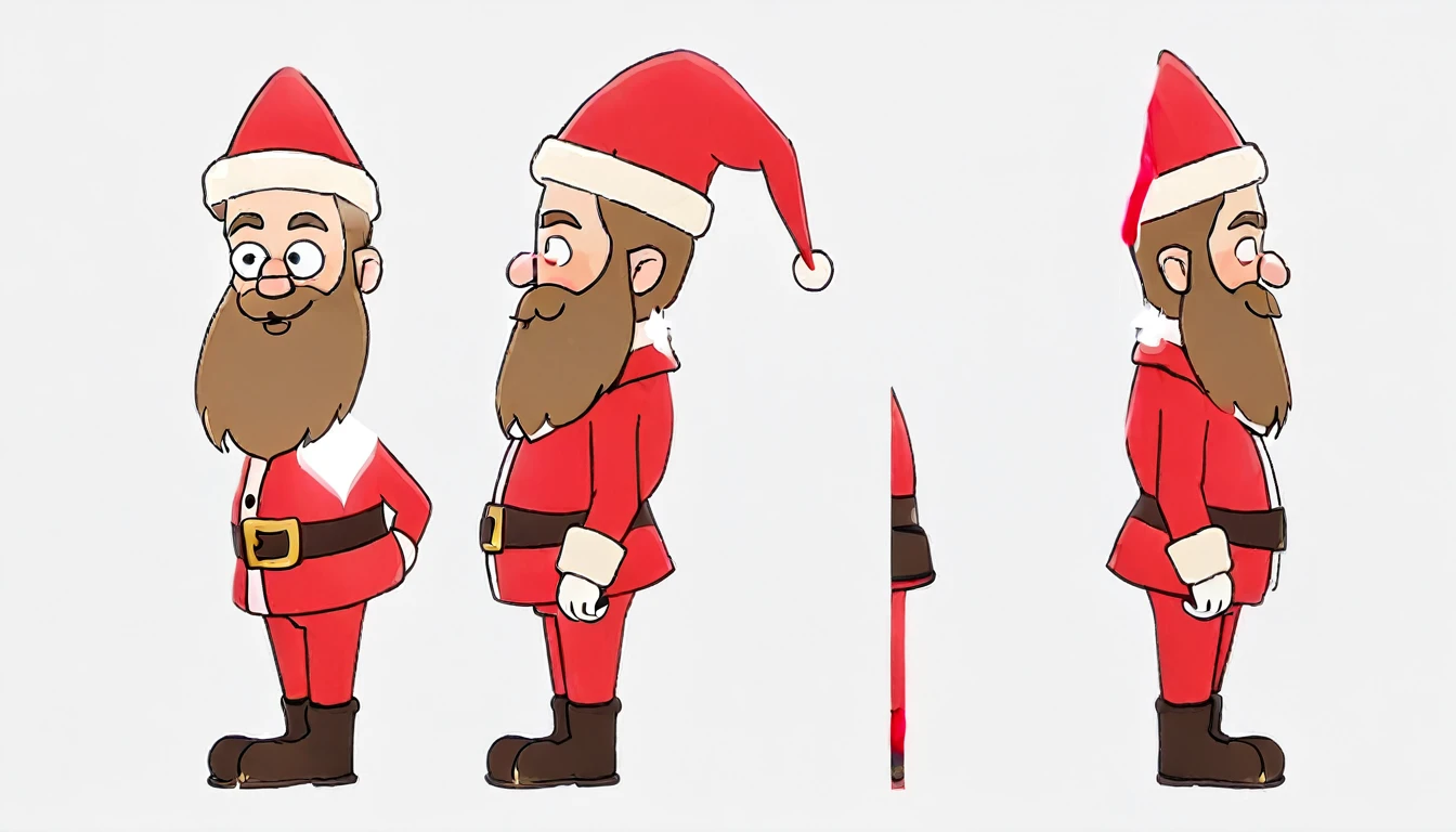 1 male,Santa Claus,frond an side, multiple views, front and side beautiful, masterpiece, best quality, perfect lighting,8k,simple white background ,SFW.