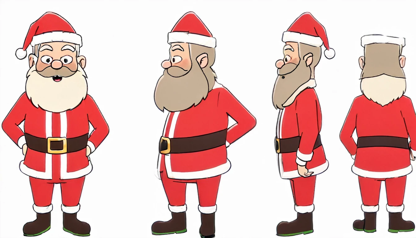 1 male,Santa Claus,frond an side, multiple views, front and side beautiful, masterpiece, best quality, perfect lighting,8k,simple white background ,SFW.