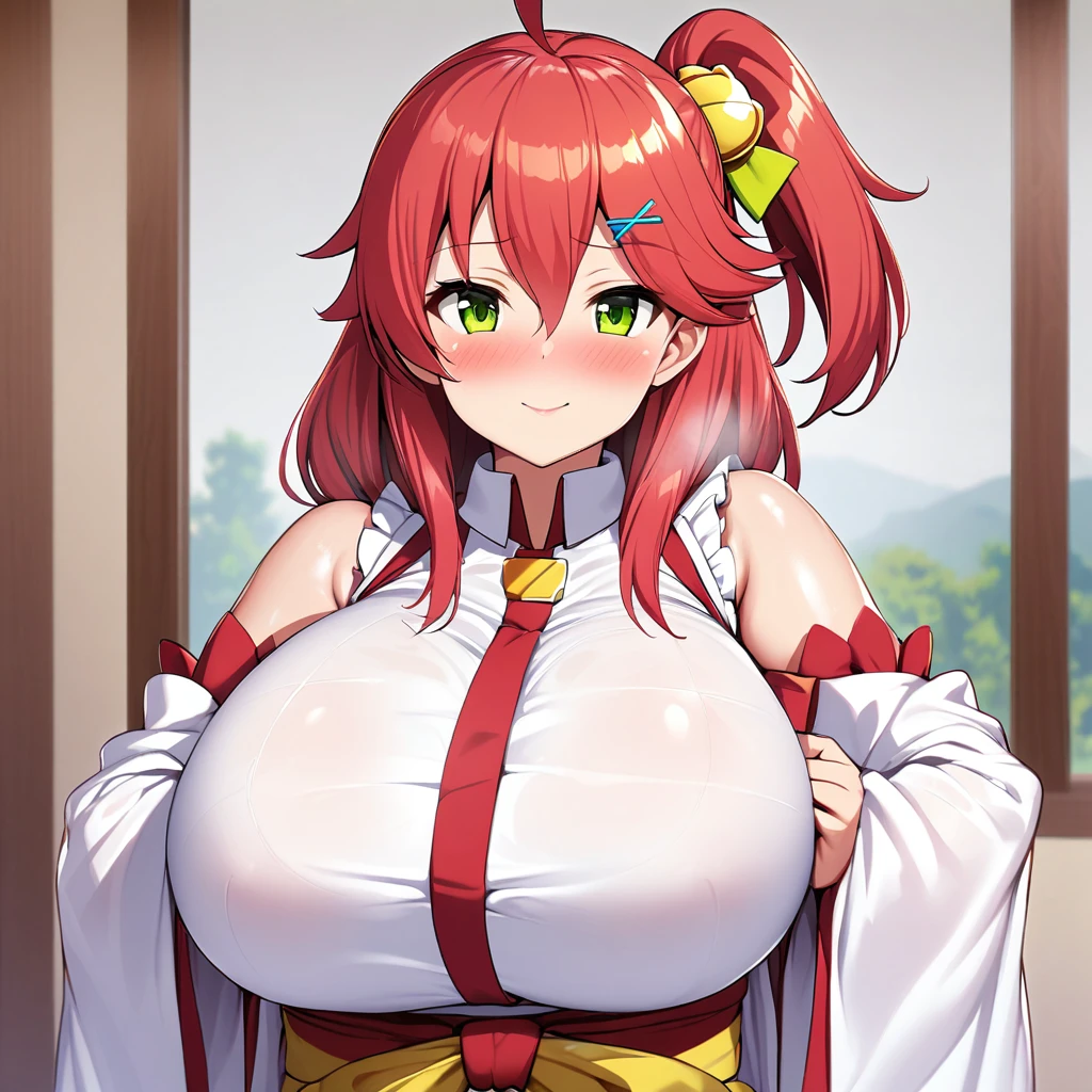 sakura miko,1girl,solo,Females in heat,blush,super huge breasts,slender,looking at viewer,near