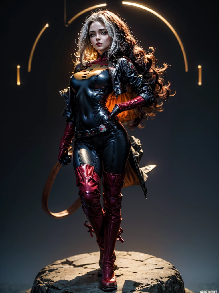 Eliza Dushku、masterpiece、High quality 4K、villain (X-Men)、Gothic Girl、Sculpted Body Gothic Makeup、Black jacket、Red and blue bodysuit、masterpiece、Highest quality、Cowboy Shots、One personの女の子、One person、Technology Military Bodysuit、fringe