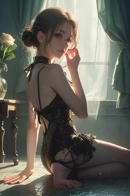 Big eyes、Black Room、Stained Glass Windows、Vase with roses、Lace curtains、夜中
The whole body is wet、An excited look、Dark Gothic Makeup、Dark Metal、Large margins、Patchy duplex、Eyes prone to black eyes、Long eyelashes、cute、
room made of stone girl、Gothic dress with collar、Knee-high socks、Twin tail hair、Beautiful and detailed eyes、Beautiful and detailed lips、High resolutionの顔、Long eyelashes、Cinematic composition、(Highest quality)、4K、8K、High resolution、masterpiece:1.2)、Super fine、sitting、Bold Pose、Moisturized skin、Sweaty、barefoot、Trance、Embarrassing、Masochistic、Blushing、Embarrassed、Trance expression、look back、Protruding buttocks、Distorted facial expressions、Flowing Tears、Soaking wet。Twin tail hair、Chained