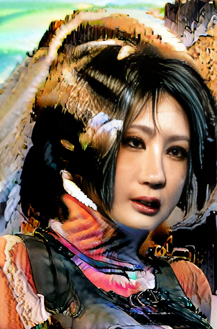 (Masterpiece, Best Quality)
AdaWongRE, 1 girl, Alone, old, looking at the viewer, short hair, large old, black fur, gloves, Brown eyes, multicolor fur, belt, two tone hair, sweater, lips, mono, make up, lipstick, ribbed sweater, realist