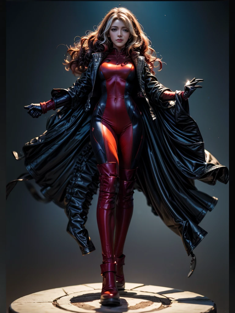 Blake Lively、masterpiece、High quality 4K、villain (X-Men)、Gothic Girl、Sculpted Body Gothic Makeup、Black jacket、Red and blue bodysuit、masterpiece、Highest quality、Cowboy Shots、One personの女の子、One person、Technology Military Bodysuit、fringe