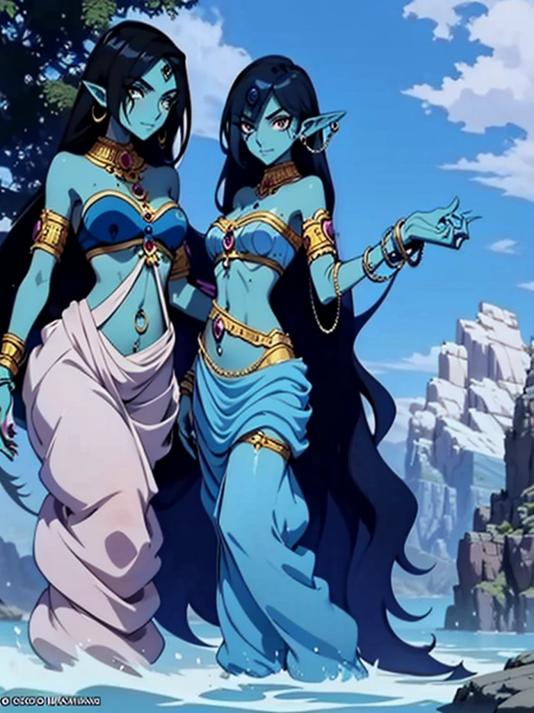 (Masterpiece, best quality, official art, 8K), 1 anime girl with blue hair and a chain around her neck, Human Hybrid Djinn, blue genie, (((ALONE))), Asian Female Water Elemental, Goddess Inanna, maya ali sorceress, The Greek goddess Afrotita, aesthetic!!!!!! 1 female genie, beautiful girl genie, evil godess, maya ali as a storm sorceress, maya ali as a wind wizard, detailed full body concept, colorful concept art, adoptable character, spiritual fantasy concept art, Human Hybrid Djinn, character Complex fantasy, blue-skinned elf.