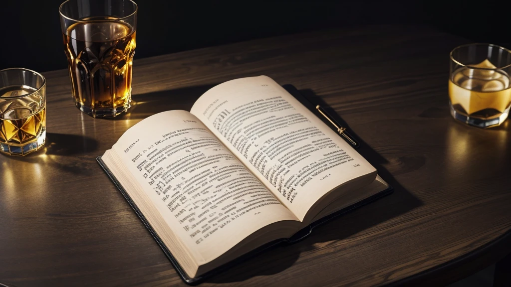 creates a bible on a table and a glass of water next to it with golden tones in the image with a dark background