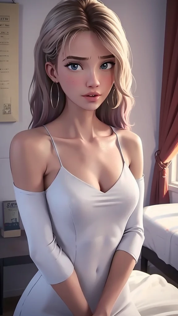 cleavage, [soft ambient light],Mu bedroom background,(Beautiful One Girl),SCWEN, (20 year old student)) [long-hair] ((very muscular)) [Scrawny],(selfee) etching [sweaty],[details face],(Beautiful skin expression [transparency]),(More about beautiful skin),[Realistic papilla details],[Physical details],(Realistic physical details),Eros no Corpo Natural,[ideal anatomy],[Desaturation],(high qualiy),(high resolution),((medium round tits)),(((elegant clothes))),black dress, bare shoulders, hoop earrings, red lips, .