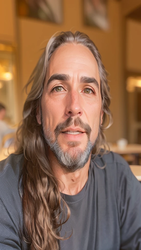 There's a man with long hair and a beard sitting at the table, miguel iglesias, taken at the beginning of 2020, marc silvestri, michael vicente, Paulo Davey, paul brason, christophe szpajdel, Ilya Kuvshinov with long hair, big eyes and long flowing hair, david kostic, david rios ferreira