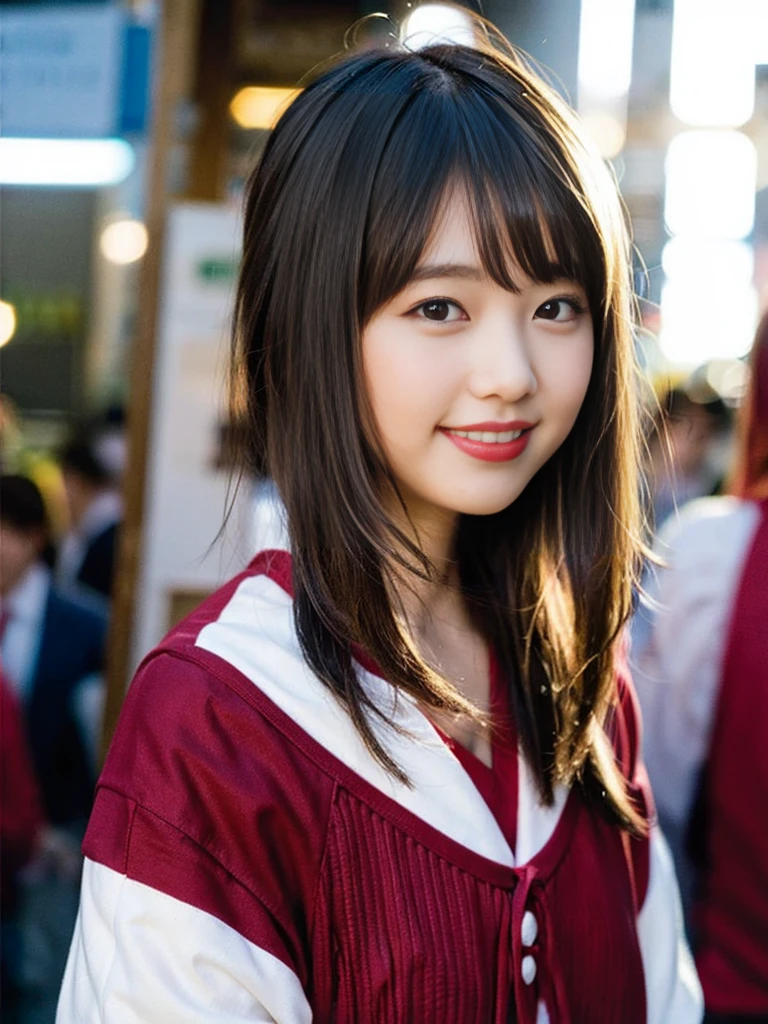 (8K、Raw photography、top-quality、masterpiece:1.2)、(realisitic、Photorealsitic:1.37)、ultra-detailliert、超A high resolution、女の子1人、see the beholder、beautifull detailed face、A smile、Constriction、(Slim waist) :1.3)、Beautiful detailed skin、Skin Texture、Floating hair、Professional Lighting、Whole human body、Longhaire、a blond、japanese hight 、hi-school girl、School route、Winters、snowscape、Snow is piled up、snowflakes falling、red ribbon hair、Happy smile、Childish smile、Suppin、Red sailor suit