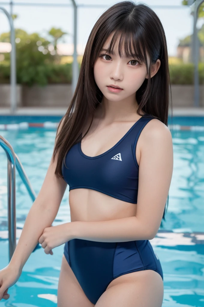 one 日本人girl, (a beauty girl, delicate girl:1.3), (:1.3),Angry expression，Grit your teeth，
break, (Take off the dark blue school swimsuit:1.3),
break, Very fine grain definition, (Symmetrical eyes:1.3),
break, (School poolside, Outdoor:1.3), 
break, Small breasts, Brown eyes, Black Hair,  girl,
break, (Eye and facial details:1.0),
break, (masterpiece, Highest quality, Super detailed, Detailed face, 8K)