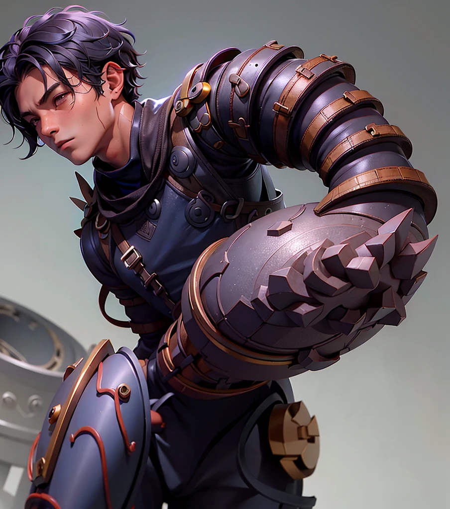 1boy, blacksmith, black hair , with iron armor