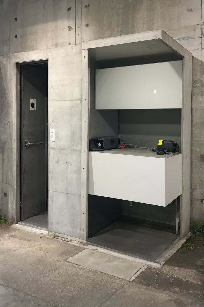 A concrete mobile battery exhibit、Background is white
