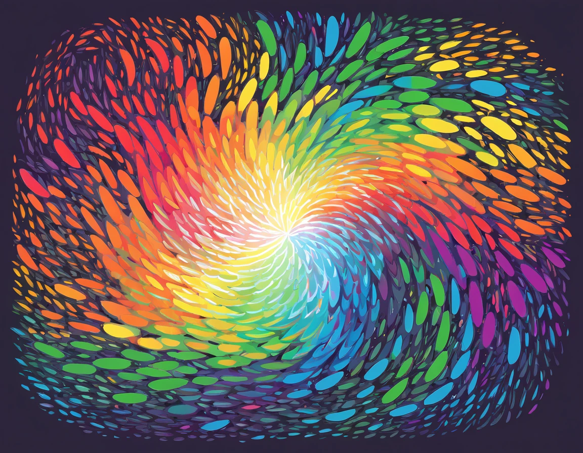 rainbow hurricane with eyes and glowing in cross-stitching art style