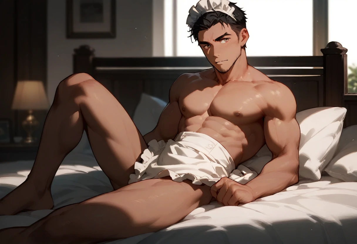 nobara , on bed , nude , maid apron
