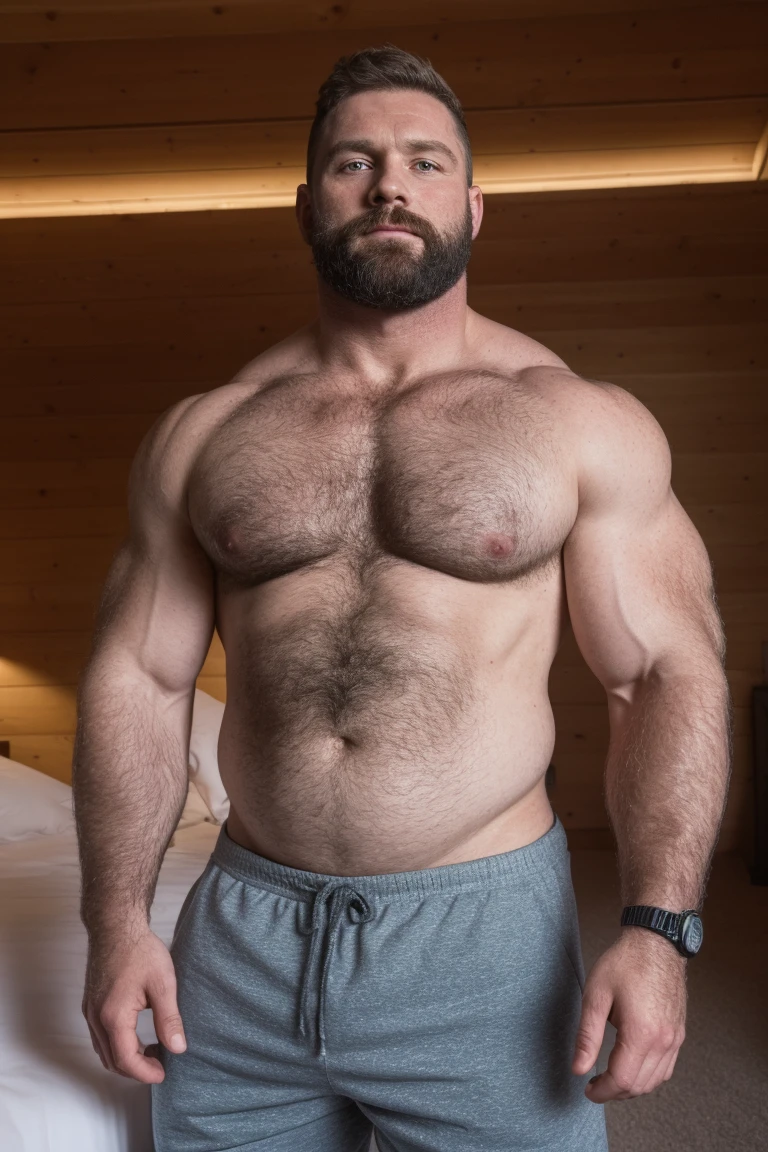 8K HDR Very Extremely Realistic Very Detailed High Quality 8K HDR Very Realistic 46 year old daddy rugged bodybuilder muscle bears man, 8KHDR very realistic detailed hairy, 8KHDR very realistic beared big daddy muscle bear, and 8KHDR very realistic detailed rugged burly man in shorts. 8KHDR Very Realistic legs, 8KHDR very realistic hair, 8KHDR very realistic beards, 8KHDR very realistic thick chubby fat neck, 8KHDR very realistic neck lines, 8KHDR very realistic detailed neck, 8KHDR very realistic belly, 8KHDR very realistic burly chest, 8KHDR very realistic detailed hairy burly strong chest and arms, 8KHDR very realistic detailed hairy burly strong chest and arms, 8KHDR very realistic pecs, 8KHDR very realistic burly muscle bear body, 8KHDR very realistic nipples, 8KHDR very realistic burly muscle bear body, 8KHDR very realistic face, 8KHDR very realistic detailed face, 8KHDR very realistic eyes, 8KHDR very realistic detailed eyes, 8KHDR very realistic pupils, 8KHDR very realistic detailed pupils, 8KHDR very realistic head, 8KHDR very realistic waist, 8KHDR very realistic facial features, 8KHDR very realistic burly arms, 8KHDR very realistic elbows, 8KHDR very realistic hands, 8KHDR very realistic pecs, 8KHDR very realistic belly, 8KHDR very realistic human man body, 8K HDR very realistic bellybutton, 8KHDR very realistic wrists, 8KHDR very realistic fingers, 8KHDR very realistic fingernails, 8KHDR very realistic shoulders, 8KHDR very realistic mouth, 8KHDR very realistic lips, 8KHDR very realistic mens clothing, 8KHDR very realistic detailed mens clothing. 8KHDR Very Realistic Hairy Bearded Burly Muscle bear Photoshoot, 8KHDR A very realistic burly muscle bear man in a bedroom, 8KHDR Very Realistic Ultra-detailed, 8KHDR very realistic detailed bedroom surroundings, 8KHDR very realistic surroundings lighting, No Deformities, captured with a 85mm lens, 8K HDR Clear HDR Quality, ( best quality, highres, realistic:1.37), Super real detailed skin, Ultra-detailed