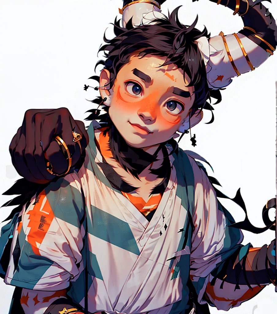 1boy, blacksmith, black hair , two horns in the head