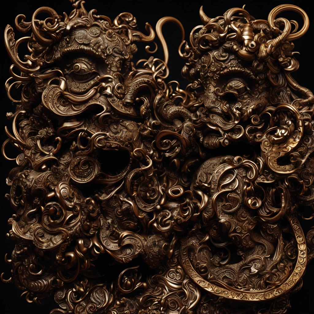 Demon of innocence, cunning humanoid creature with innocent glance, very sensitive skin and long curly fingers, desire to express interest, his eyes are lit up, strange, features of human  and some unknown snail, (antique clothes in style of Salvador Dali), trending on artstation, hyperrealism, james jean, dark brown background with unknown dark black wavy hand-alike symbols, baroque, rococo