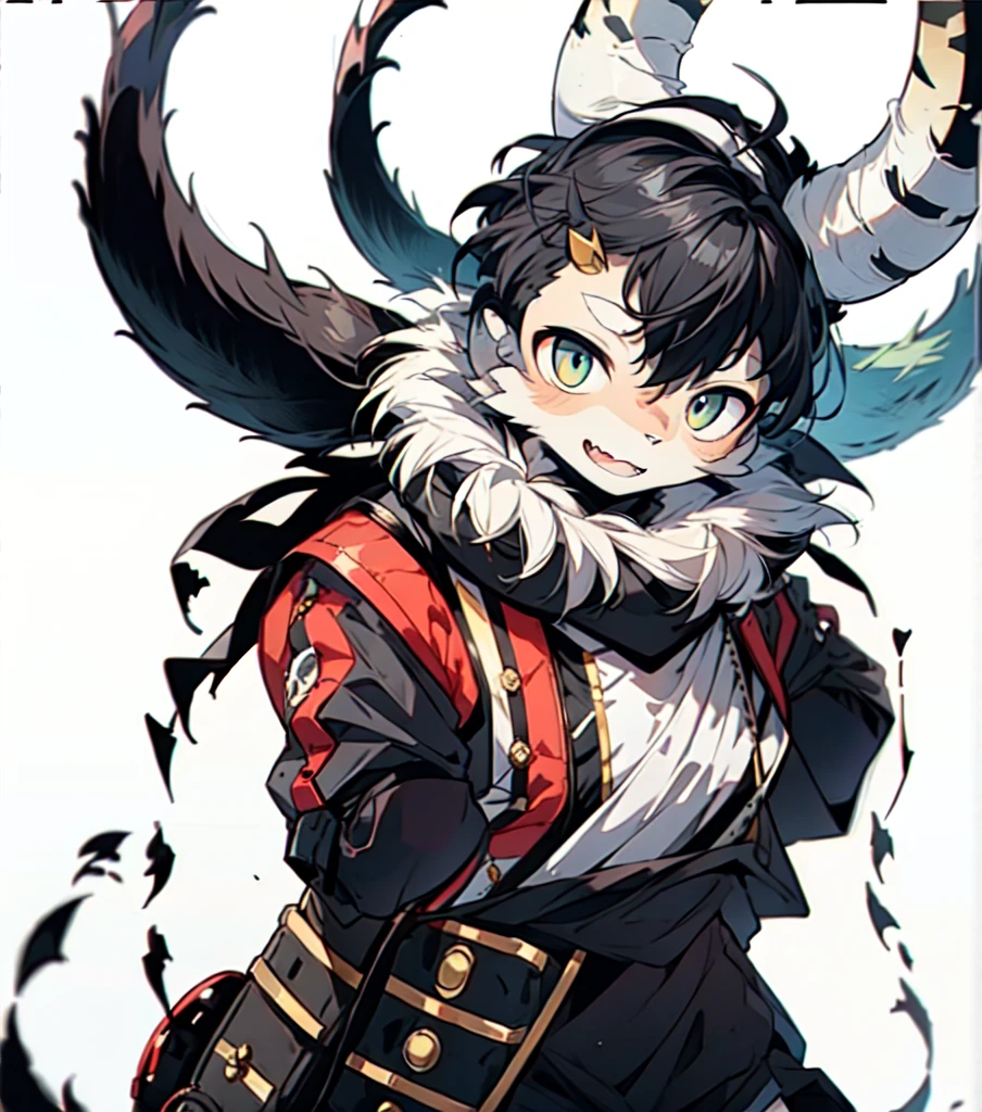 1boy, blacksmith, black hair , two horns in the head