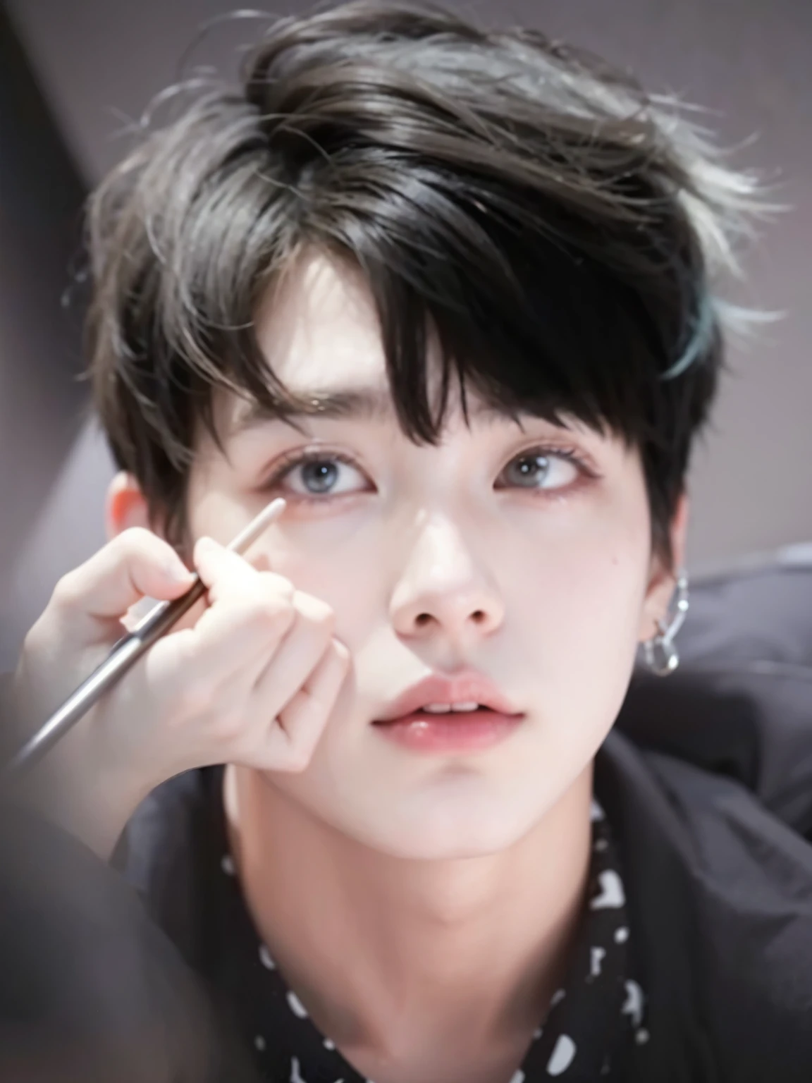 Arafa woman with colored hair sitting at a table, jung jaehyun, adorable and pale korean face, ulzzang inteligente, Kim Doyoung, with short hair, jossi do blackpink, Hong Jun Hyung, Tae June Kim, ulzzang, the hime cut, Jaeyeon Nam, xqc, park jimin, tomboy short platinum hair