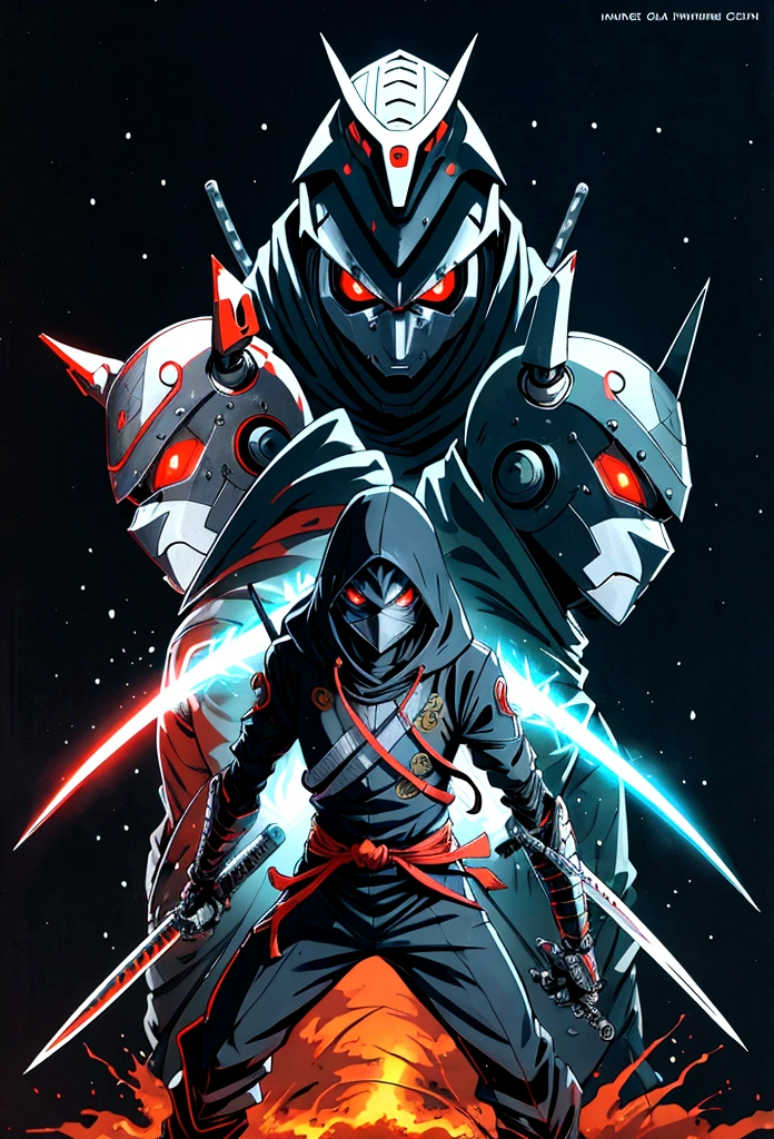 a robots ninja with a katana with a sweet hood like ghosrunner
