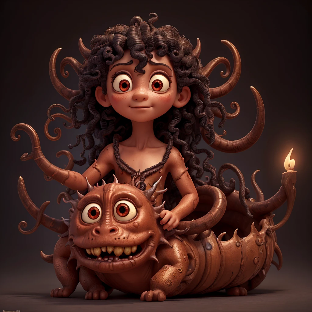 Demon of innocence, cunning humanoid creature with innocent glance, very sensitive skin and long curly fingers, desire to express interest, his eyes are lit up, strange, features of human  and some unknown snail, (antique clothes in style of Salvador Dali), trending on artstation, hyperrealism, james jean, dark brown background with unknown dark black wavy hand-alike symbols, baroque, rococo