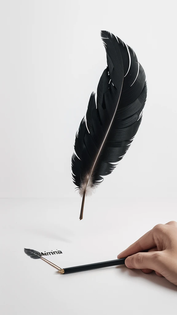 A minimal, modern, simple, cinematic logo design for the brand “Penamemoria". Create a modern, minimalistic, high-quality, logo of a feather-bird