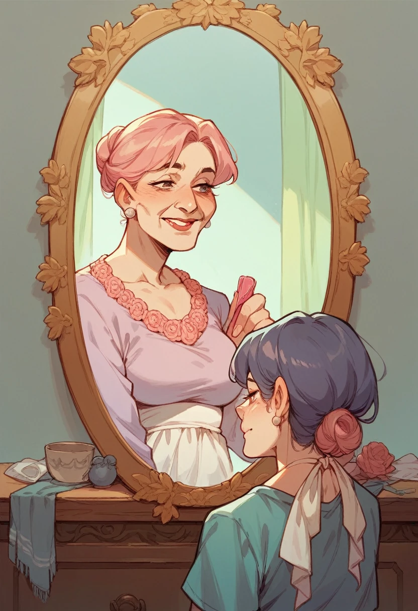 Grandmother with pink mirror