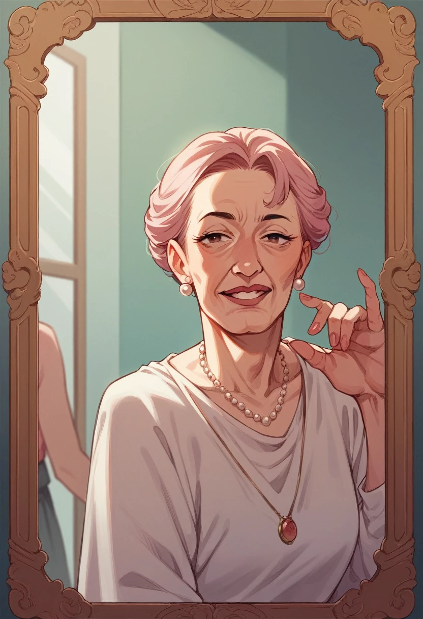 Grandmother with pink mirror 