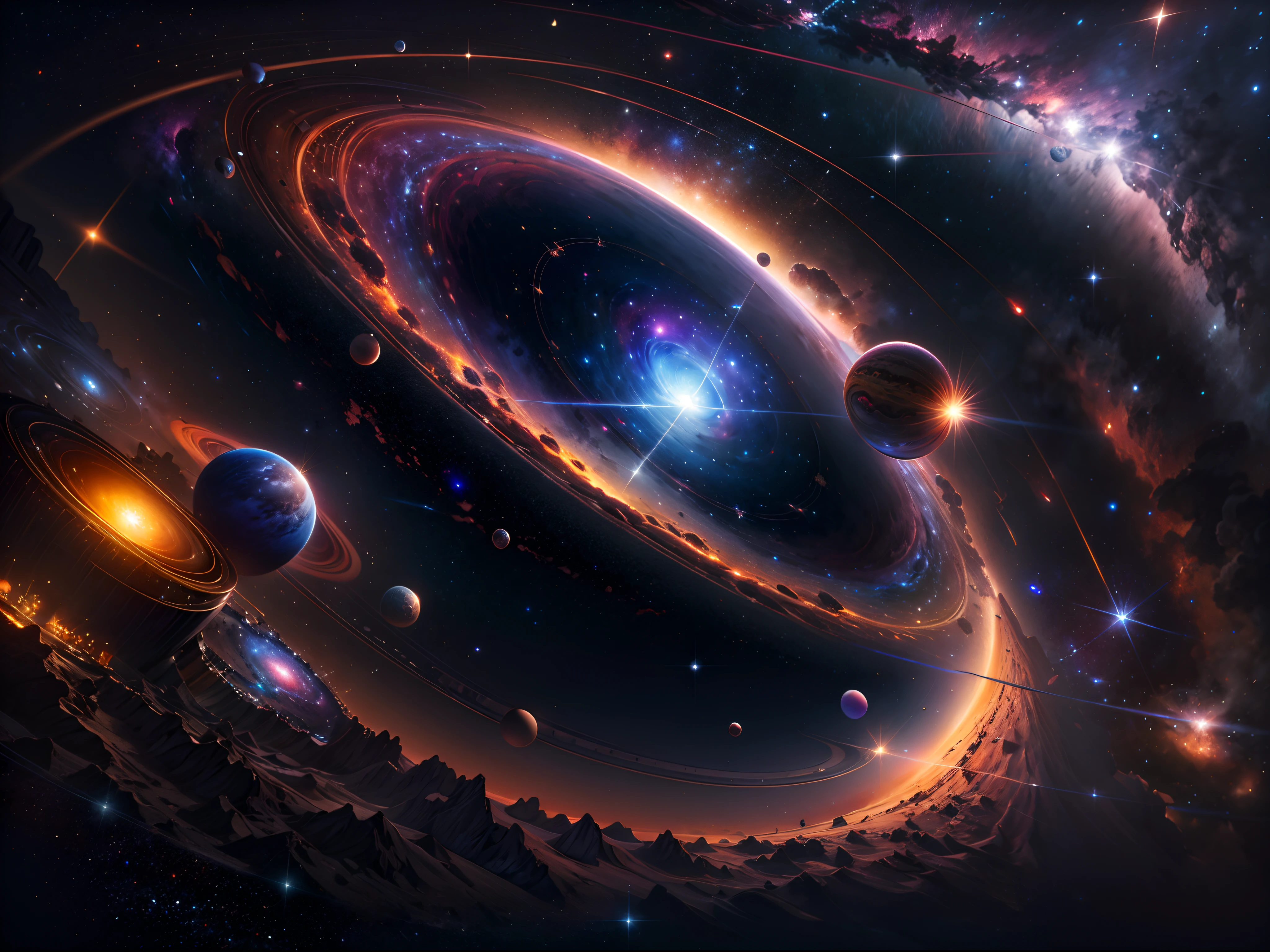 masterpiece, best quality, high quality, extremely detailed CG unity 8k wallpaper, Depth of Field, HDR,,Photorealistic,extremely detailed, Intricate, High Detail, universe, space, galaxy, stars, planets, astronomy, cosmos, celestial, nebula, black hole, solar system, cosmic rays, supernova, deep space, astronomical objects