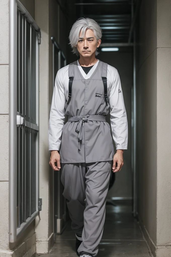 Gray hair anime prison outfit