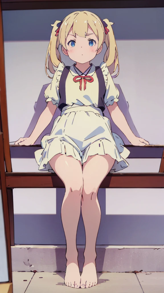 ((masterpiece))((Highest quality))Blonde twin tails、(So that your whole body can be seen)、Directly in front、No background、(Put your feet on the ground)