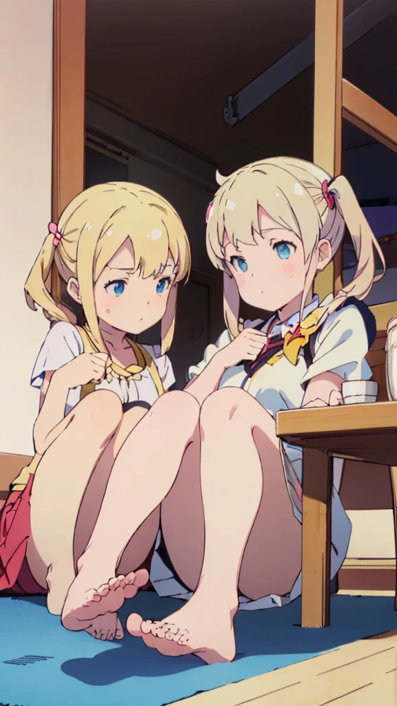 ((masterpiece))((Highest quality))Blonde twin tails、(So that your whole body can be seen)、Directly in front、No background、(Put your feet on the ground)