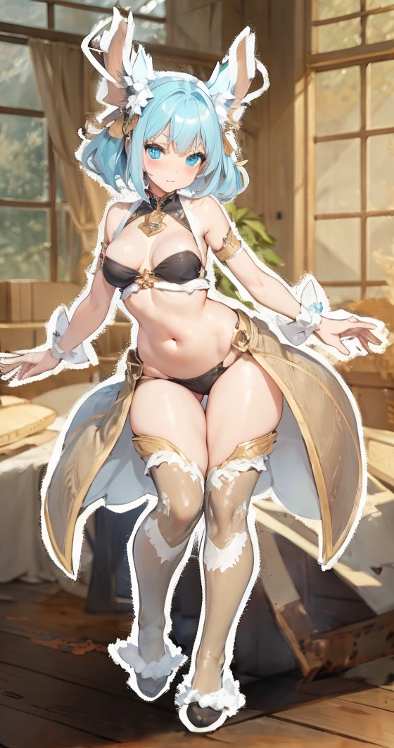 Servant girl, medium breasts, beautiful, light blue hair.