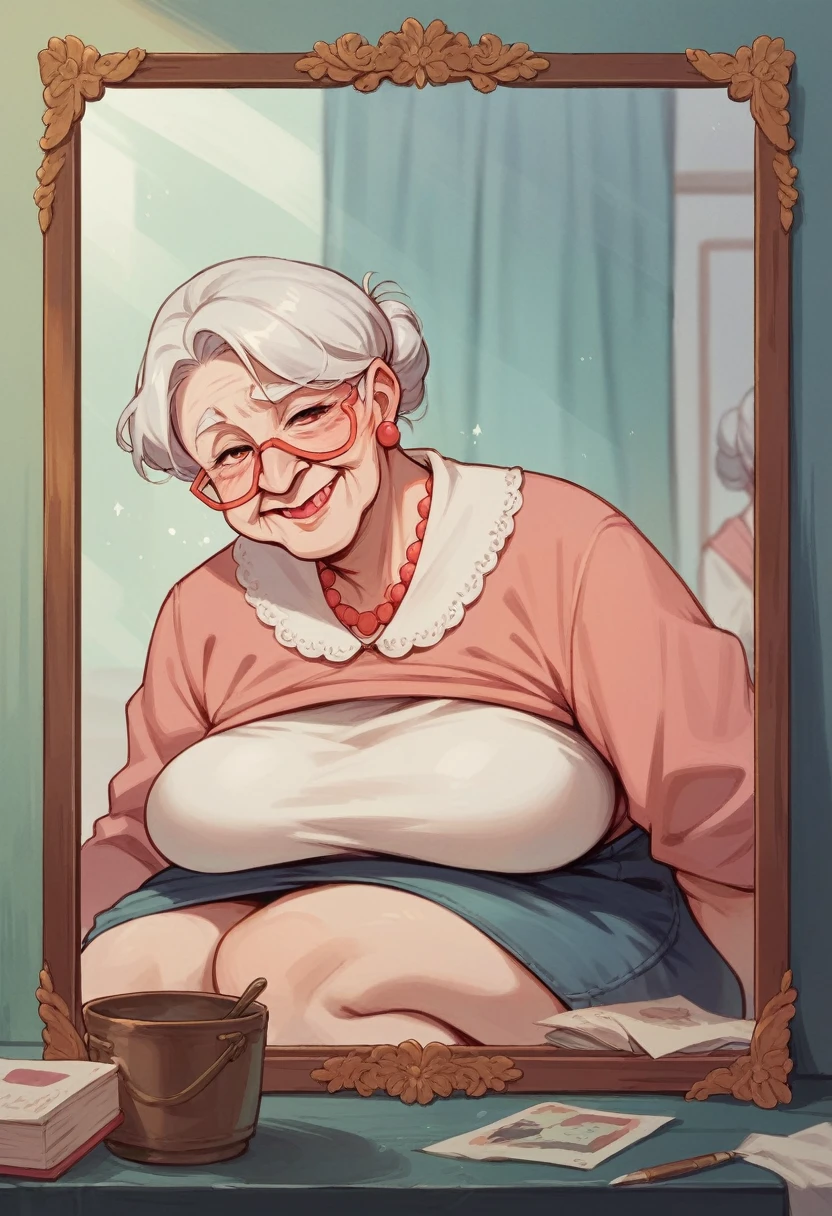 Grandma has a pink mirror