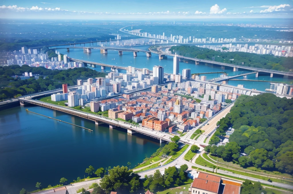 3D rendering, city near a forest, beautiful city, panoramic tour of the city, small and beautiful city, aerial view from above,