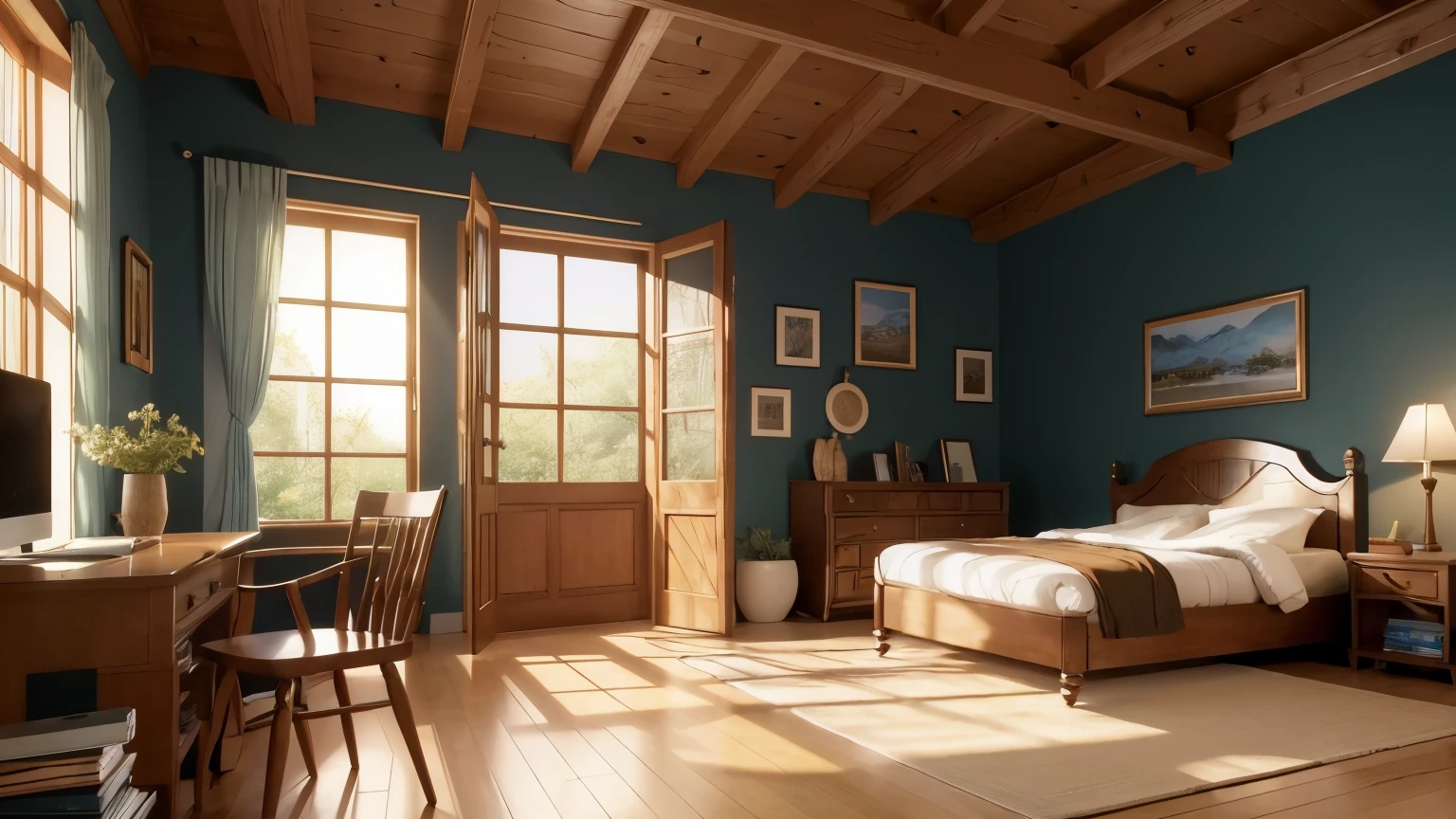 work of art,best qualityer,offcial art,Extremely detailed CG 8k unity wallpaper,plein-air, animal, room,computer,textbooks ,lighting sun,Studio Ghibli,cordiality,bright coloured, intense lighting,