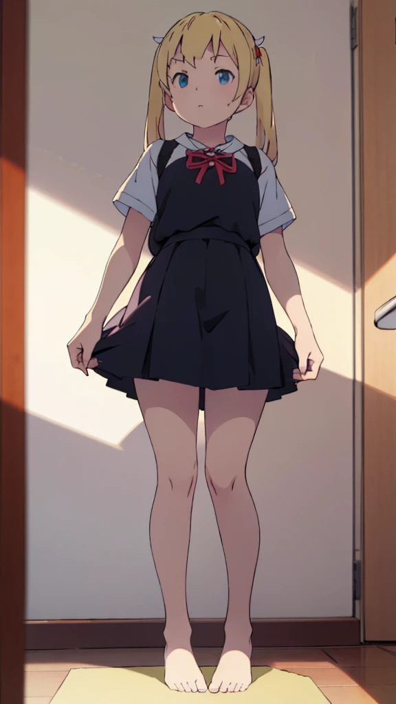 ((masterpiece))((Highest quality))Standing upright、Blonde twin tails、(So that your whole body can be seen)、Directly in front、No background、(Put your feet on the ground)