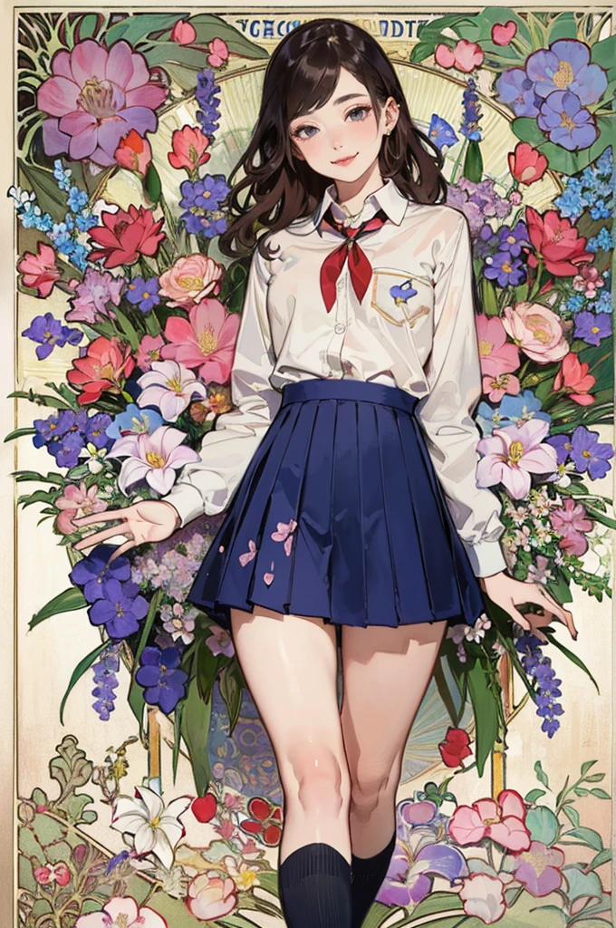 Poster,(Mucha:1.2),((Art Deco,Botanical Art,Flower Art)),(Floral:1.2),Lily flower,
(masterpiece, Highest quality),(Vibrant colors,colorful),(Amazing details,Detailed Background),Anatomically correct,Accurate drawing,Detail view,Sense of luxury,

Girls open clothes:1.6, Bare Belly,blush、Stick out your tongue and smile、
(school uniform:1.5), Open your legs wide,fingers spreading pussy　Open up、cum in pussy,