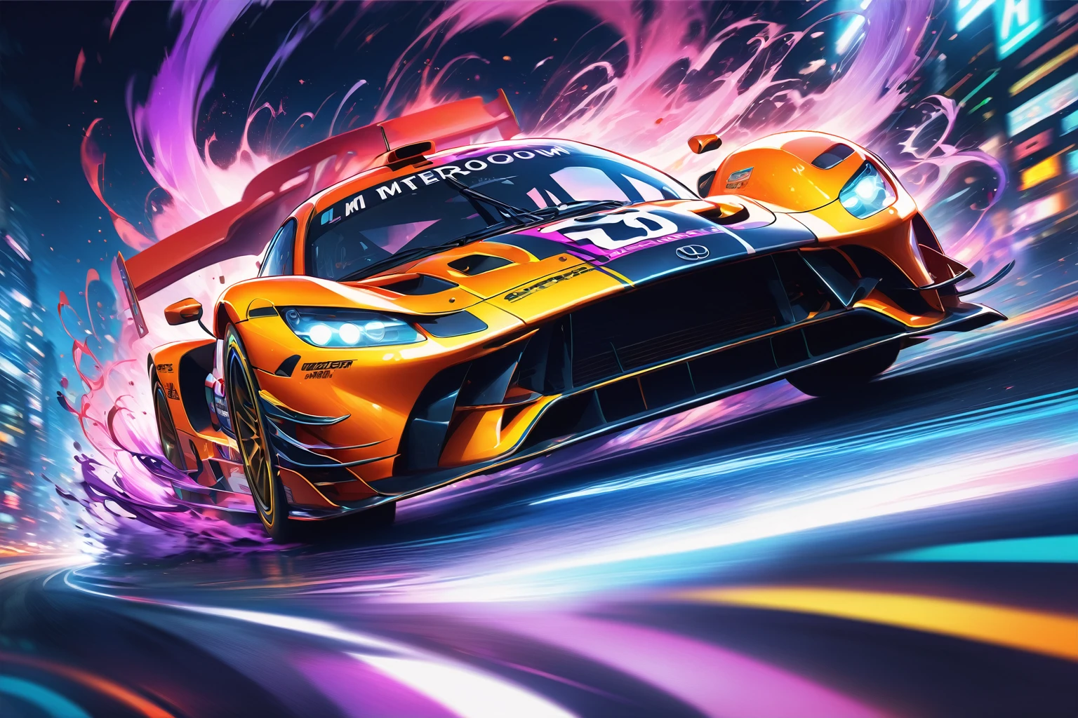 a creative website, home page, hyperdetailed, high quality, ultra detailed, intricate details, , Motorsport theme, Afterglow, car traveling at very high speed, (Metropolitan Highway at night, high quality: 1.1), purple smoke, Ultra-fast motion blur, cinematic shot, BREAK , HD amazing speed wallpapers,  