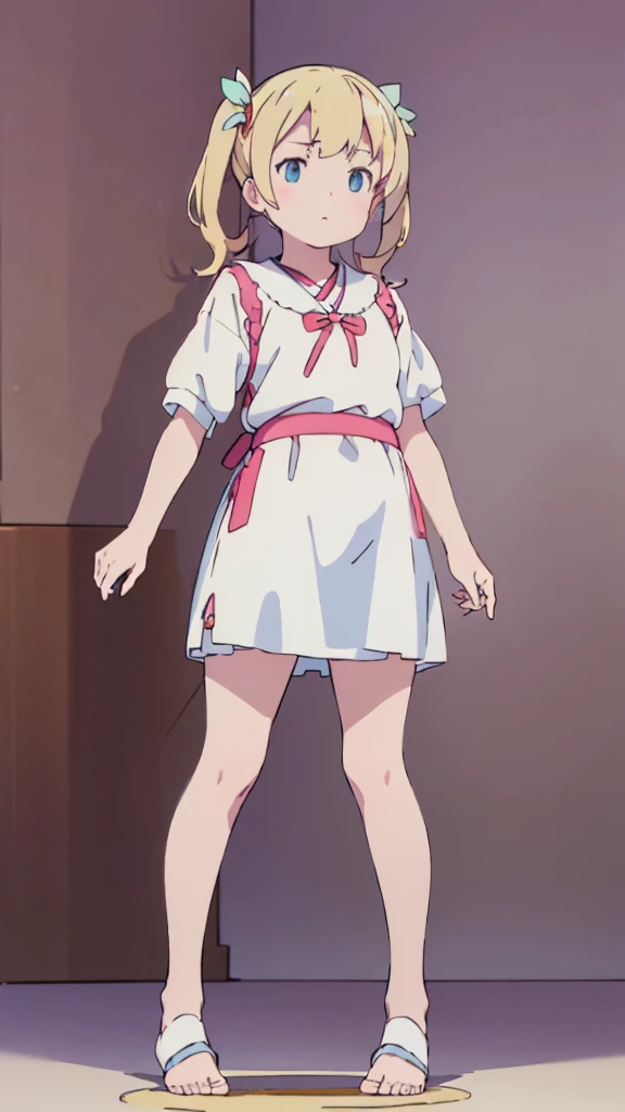 ((masterpiece))((Highest quality))Standing upright、Blonde twin tails、(So that your whole body can be seen)、Directly in front、No background、(Put your feet on the ground)low length、