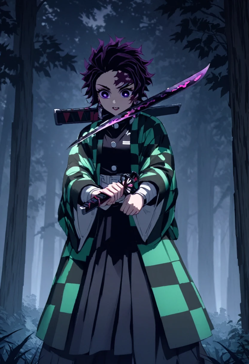 ultra detaild,high resolution, absurderes,hdr, work of art,from the shadows,blackquality hair,violet eyes,haori violeta com eyeshadows preta,Kimetsu no Yaiba,costumes,chamas das eyeshadows,,picking up a sword,alone in the forest,magie,great quality,extremly detailed face and eyes,eyeshadows,picking up a sword,violeta com,((((from the shadows from demon Slayer))))