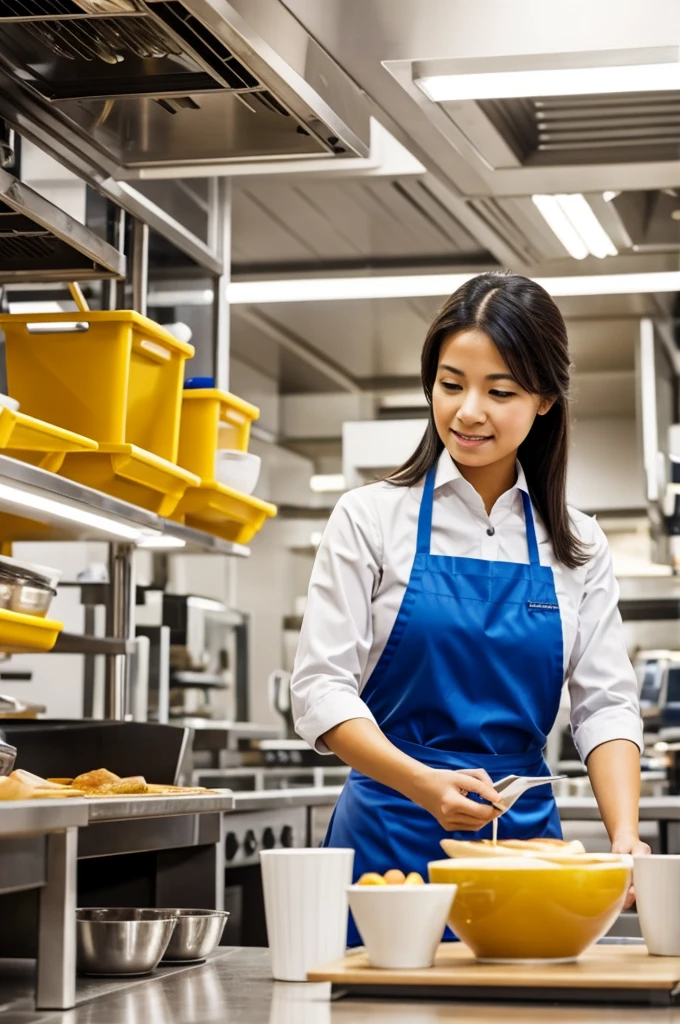 Make an employee tending a cafeteria