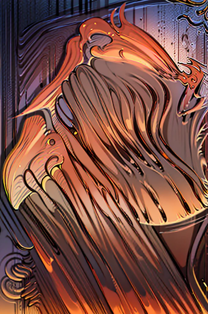 1 woman 35 years old, full body, Barbara with long red hair, muscular woman, large breasts, animal skin clothing, with a bear amulet, bone sword, amber eyes, light skin, angular features symmetrical facial features, 10,000 BC, in an autumn forest with orange leaves