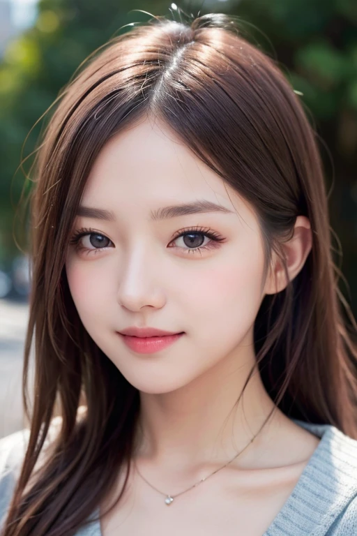 masterpiece, best image quality, high quality, beautiful girl, Japanese, Japan , popular korean makeup,, cardigan、 detailed, Swollen eyes, detailed eye, fine skin, beautiful skin, Super high resolution, (reality:1.4), very very beautiful, a little young face, beautiful skin, thin, (Ultra-realistic), (High resolution), (8K), (Beautifully detailed eyes), (Super detailed), (wall-), (Detailed face), looking at the viewer, finely、detailed face、Pure erotic face ace_v1、laughter、look straight ahead、Looks straight from the waist up、Realistic photos、bright lighting、hair length、winter city