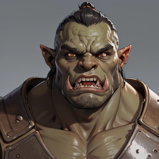 (masterpiece), (best quality),(portrait),(bust up),1boy,solo,(sharp focus),orc,muscular,(ancient:1),ancient luxurious long clothes,old school fantasy art,((simple background)),super shiny face,Ultra Glossy skin,(teeth),orczor,mazoga,orc teeth,extra teeth,