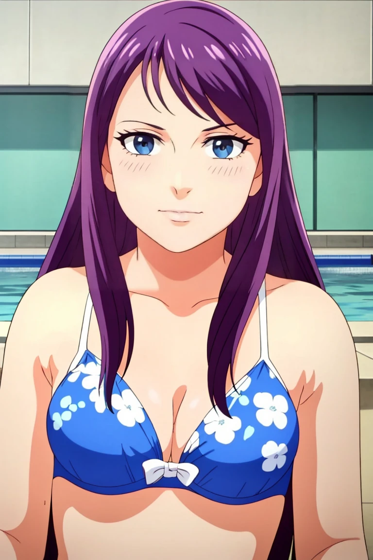 (highest quality:1.4), 8K resolution, Ultra HD, (High resolution:1.4), cinematic light, ****ung girl, troubled face, very fine eyes,medium-sized chest、clear white skin, beautiful breasts, Mini miniature bikini with cute floral pattern, (cleavage:1.3), outdoor, swimming pool, Clear blue sky,blush