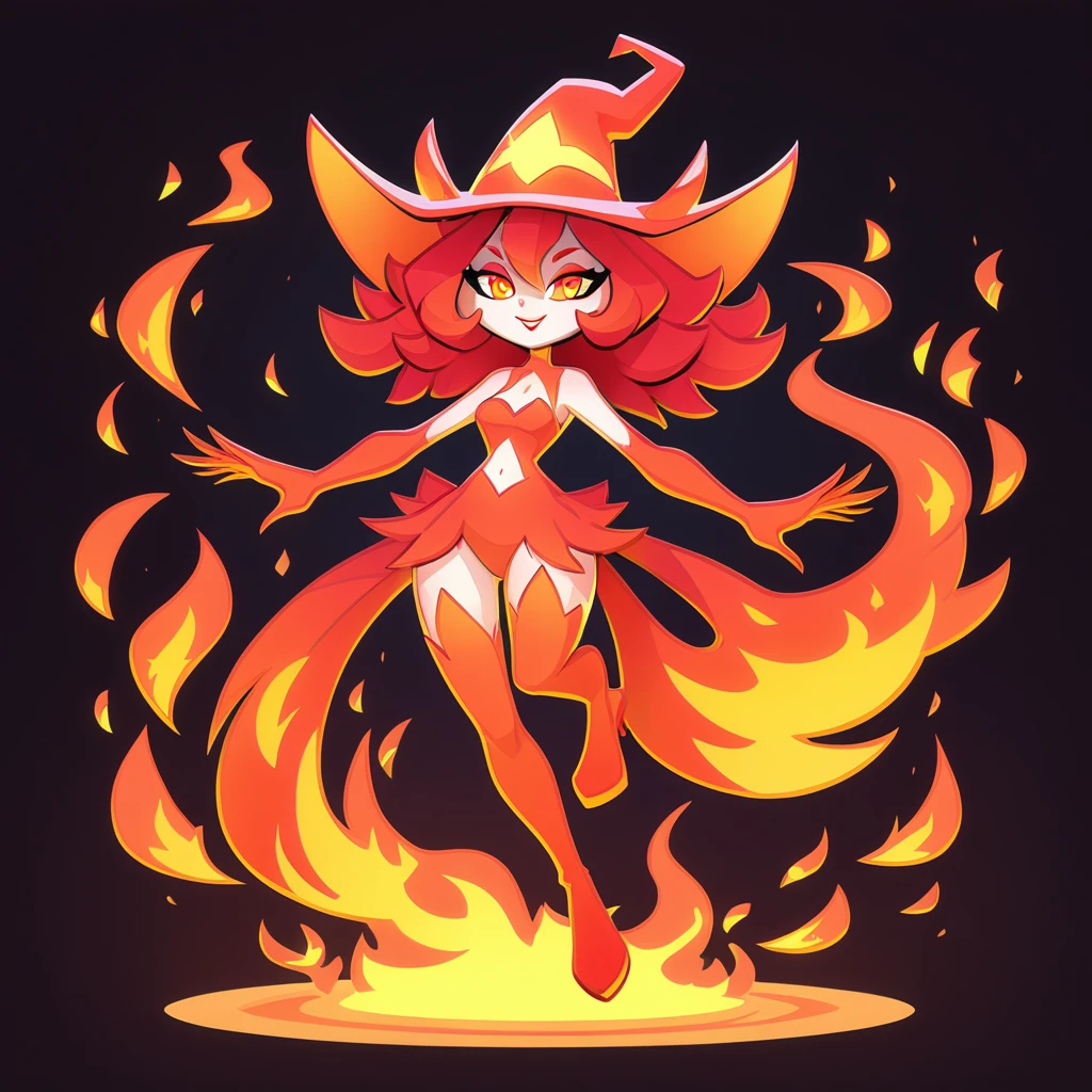 fire witch in cutout animation art style