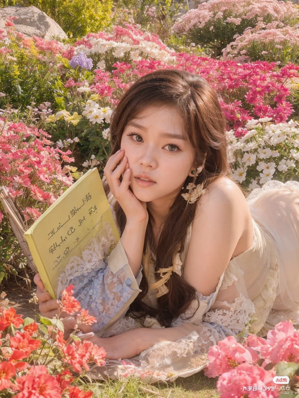 Jang wonyoung with blonde hair slightly wide eyes and full lips